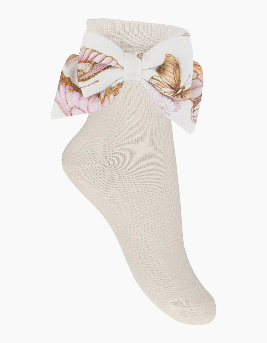 Girls Ivory Butterfly Print Bow Socks, 3 of 2