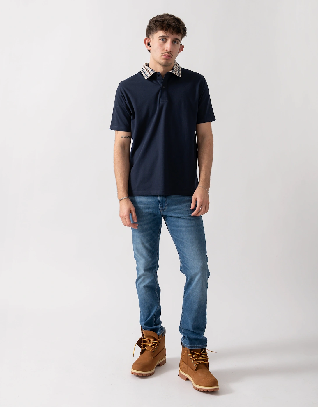 Aquascutum Mens Club Check Collar Polo Shirt - Navy 11