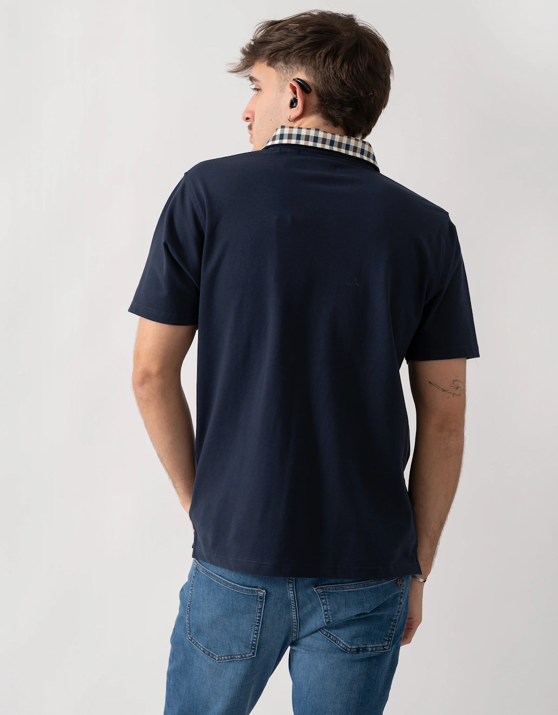 Aquascutum Mens Club Check Collar Polo Shirt - Navy 11