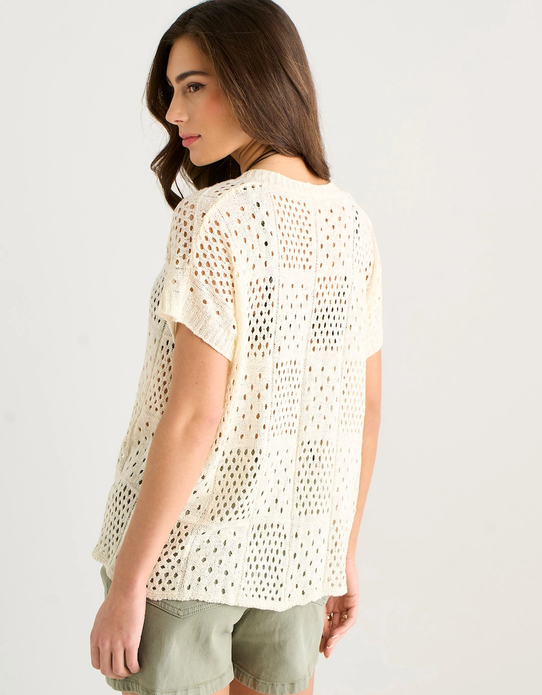 Beige Crochet Button Front Cardigan