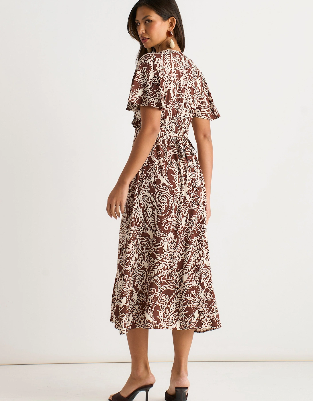 Chocolate Paisley Print Ruffle Midi Dress