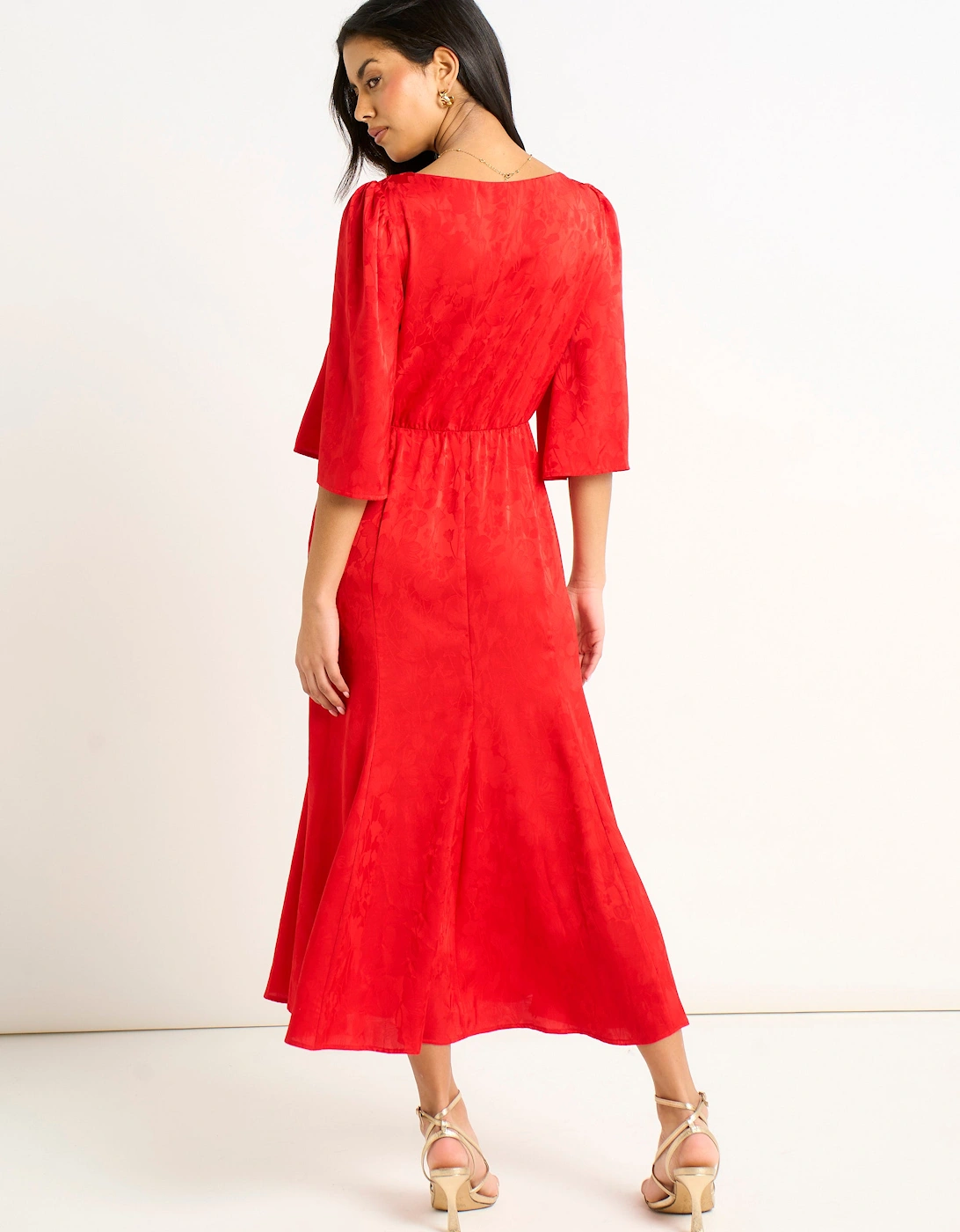 Red Satin Jacquard Midi Dress