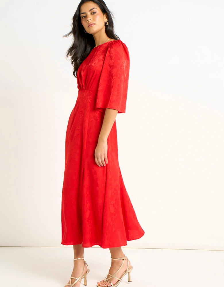 Red Satin Jacquard Midi Dress