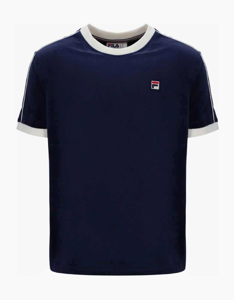 Fila Vintage Basilio Velour T-Shirt - Navy / Gardenia