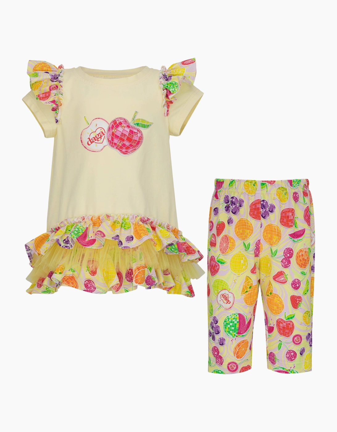 Girls Yellow Tutti Fruity Cycle Short Set, 2 of 1