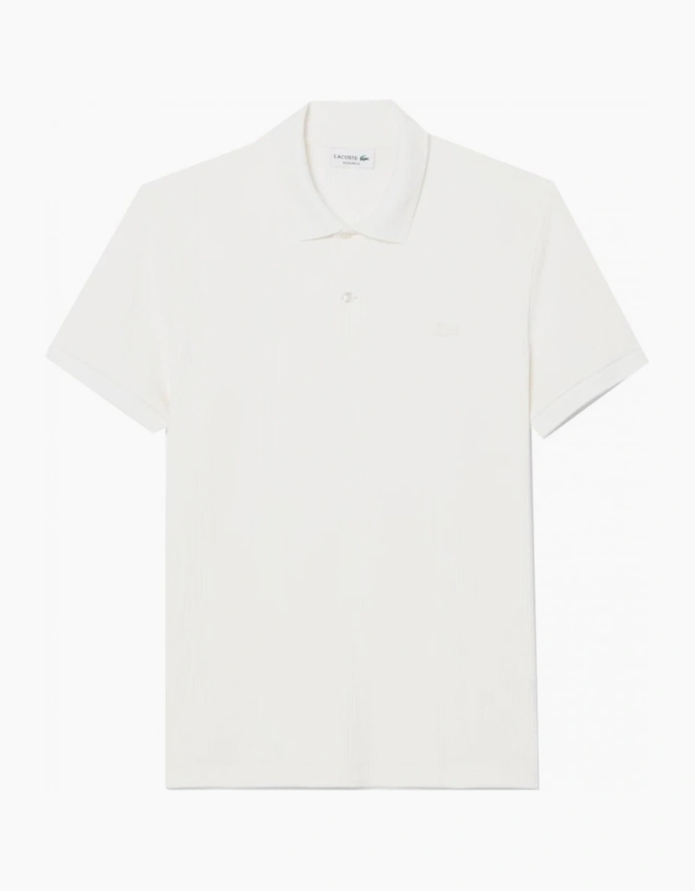Lacoste Men's White Ribbed Knit Polo Shirt