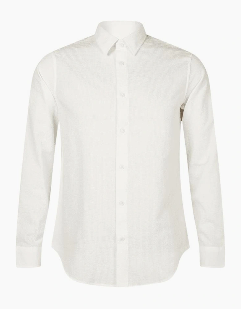 Seersucker Textured Long Sleeve White Shirt