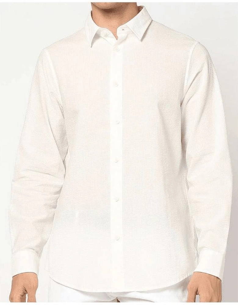 Seersucker Textured Long Sleeve White Shirt
