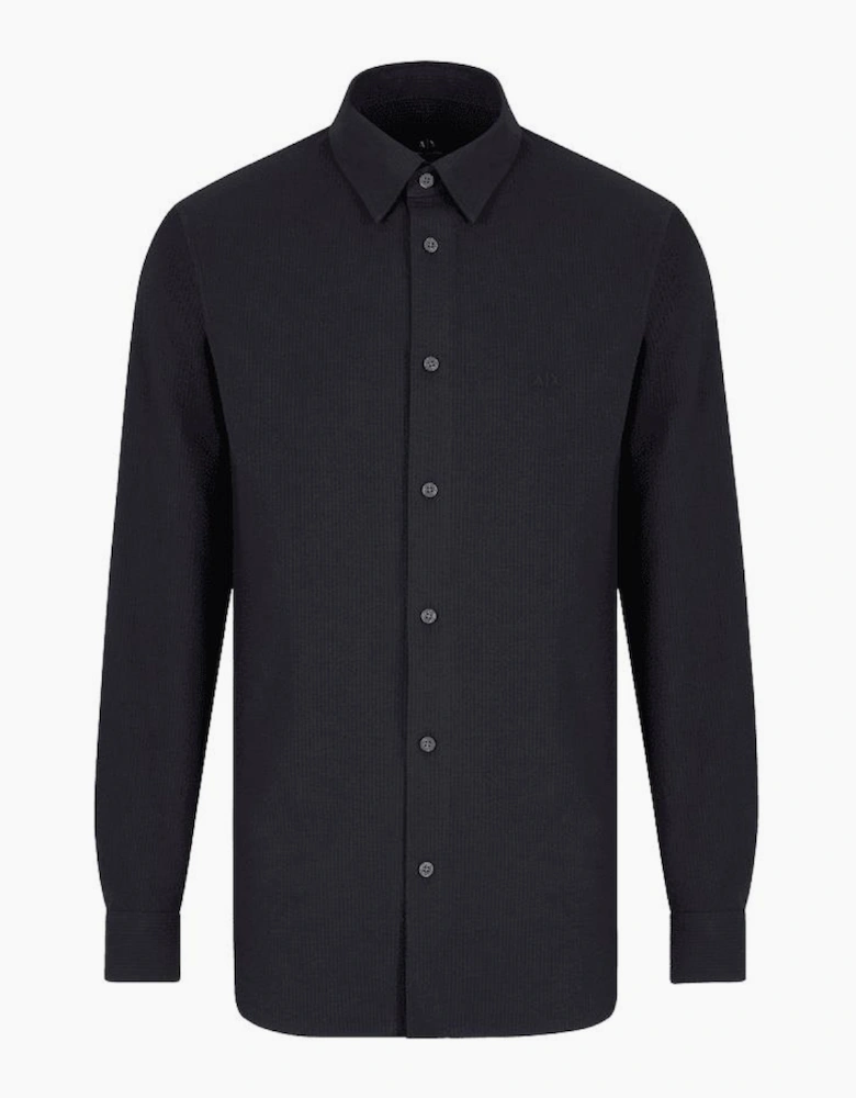 Seersucker Textured Long Sleeve Navy Shirt