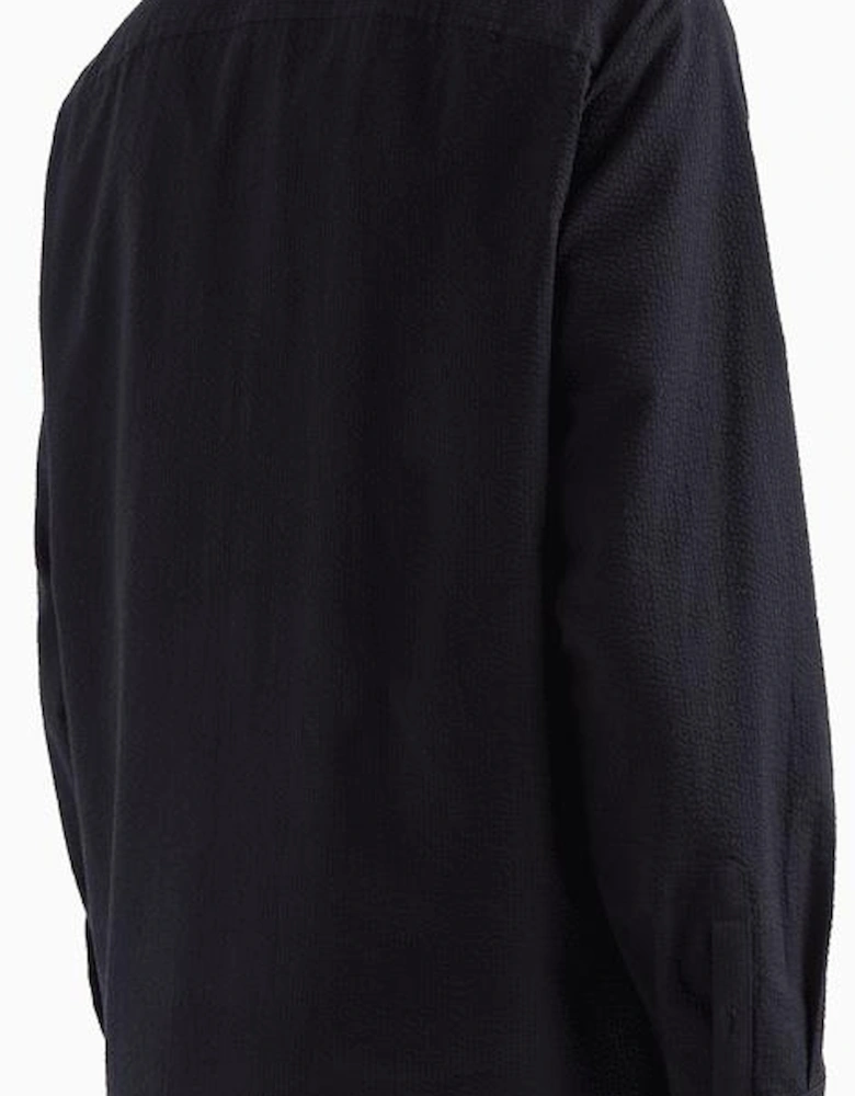 Seersucker Textured Long Sleeve Navy Shirt