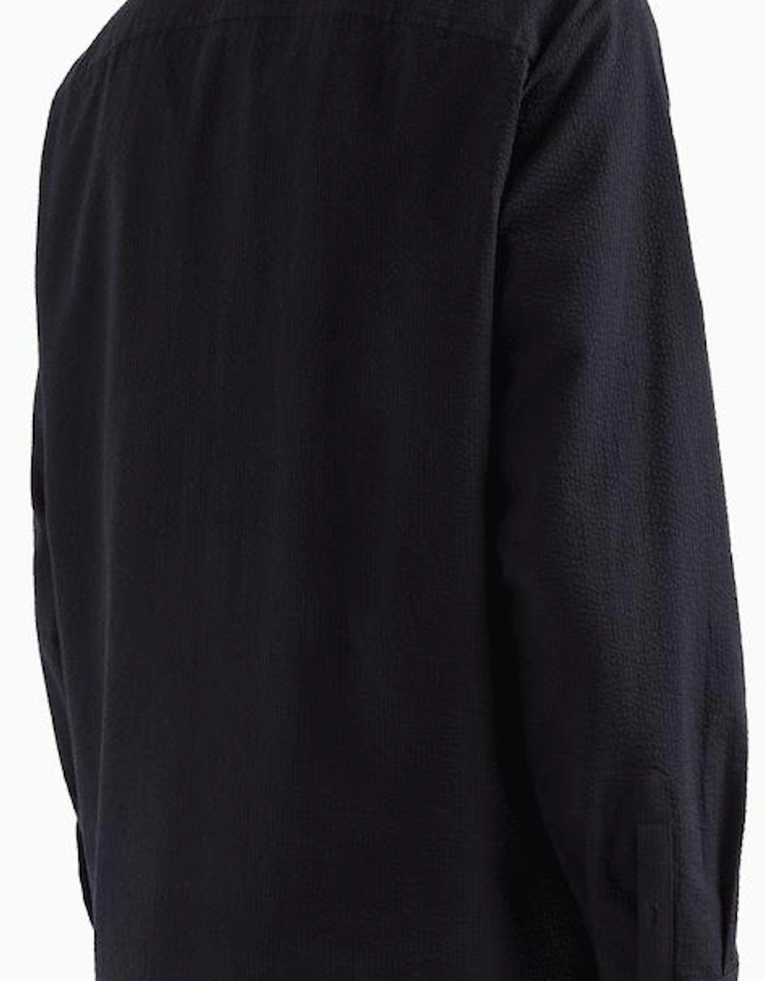 Seersucker Textured Long Sleeve Navy Shirt