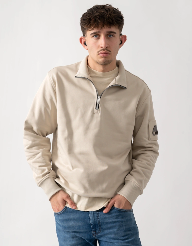 Moose Knuckles Hartsfield Mens 1/4 Zip Sweatshirt - Alabaster 1705