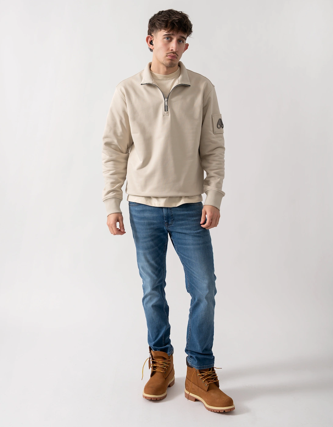 Moose Knuckles Hartsfield Mens 1/4 Zip Sweatshirt - Alabaster 1705