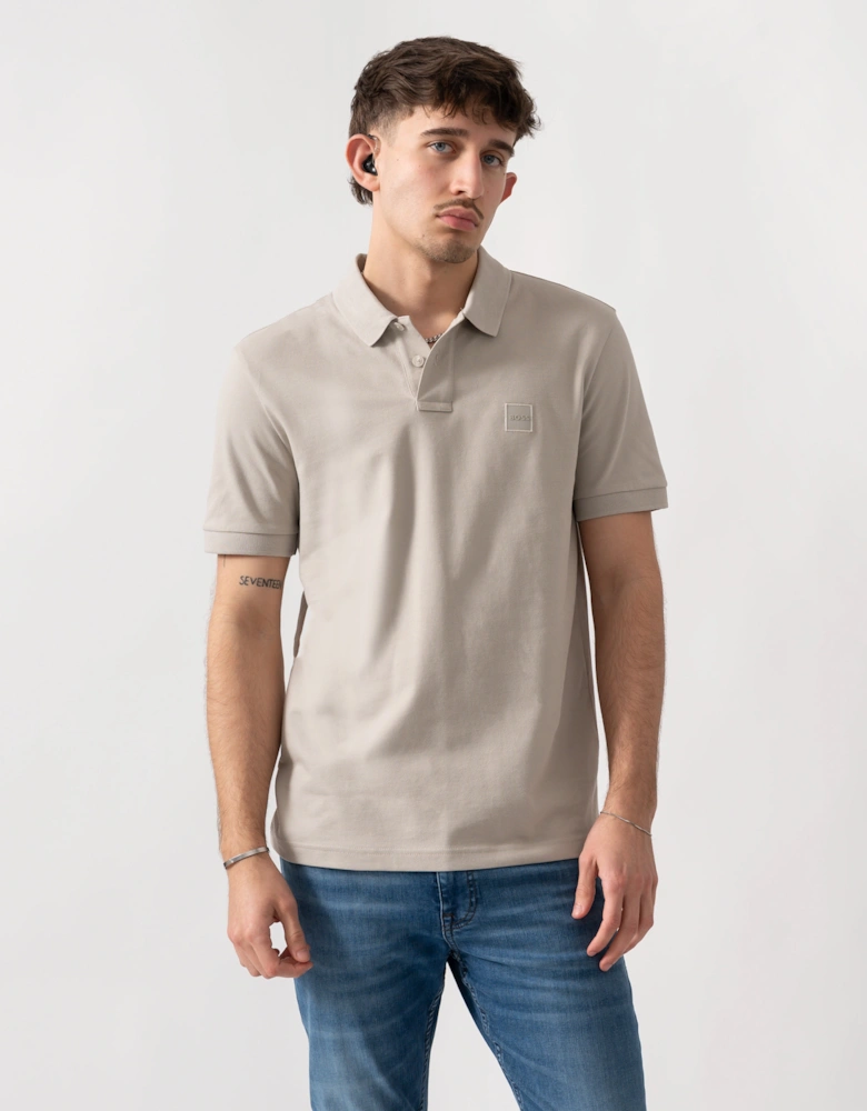 BOSS Orange Passenger Mens Stretch-Cotton Slim-Fit Polo Shirt with Logo Patch - Open Grey 070
