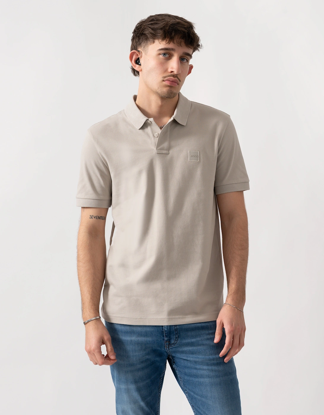 BOSS Orange Passenger Mens Stretch-Cotton Slim-Fit Polo Shirt with Logo Patch - Open Grey 070, 5 of 4