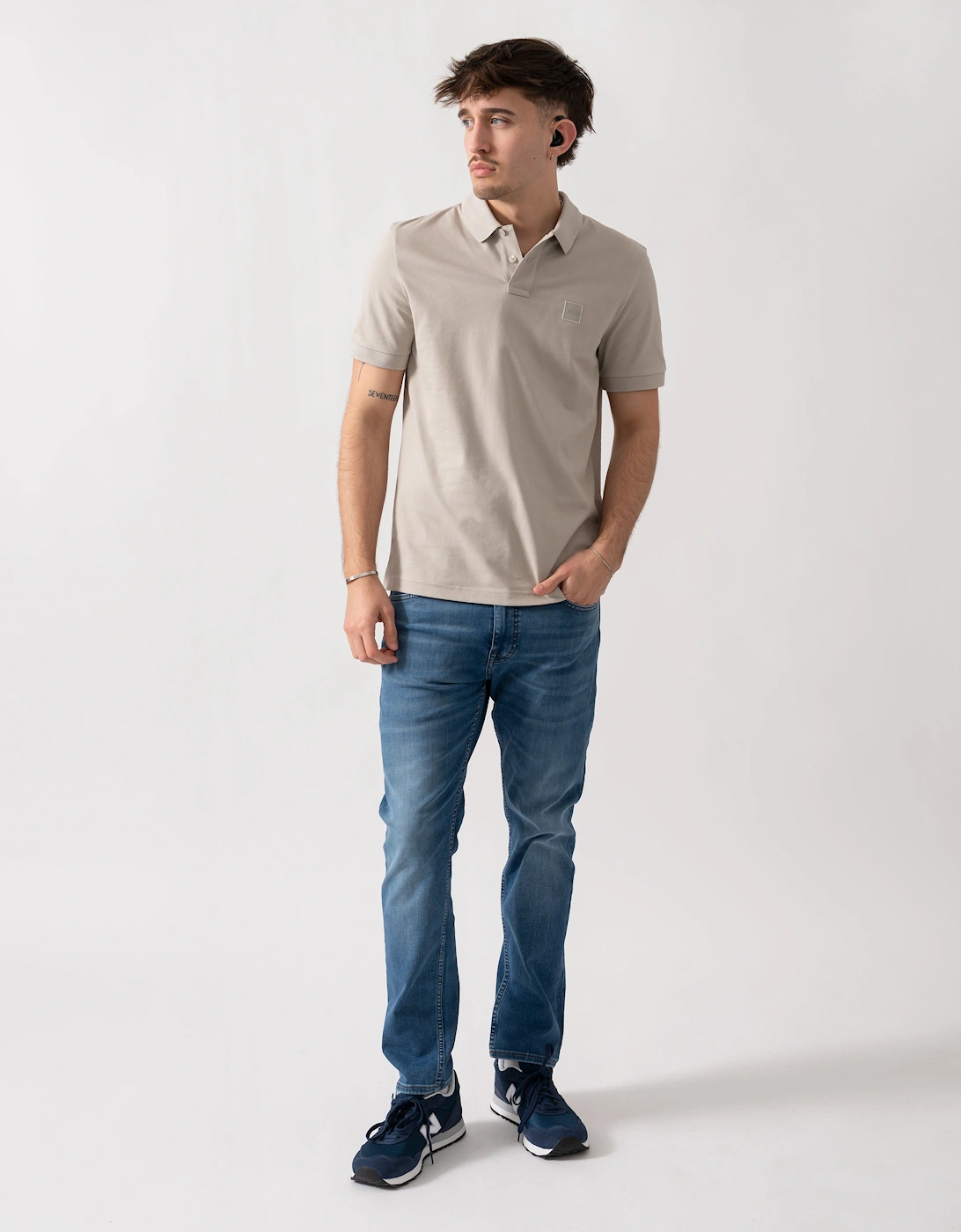BOSS Orange Passenger Mens Stretch-Cotton Slim-Fit Polo Shirt with Logo Patch - Open Grey 070