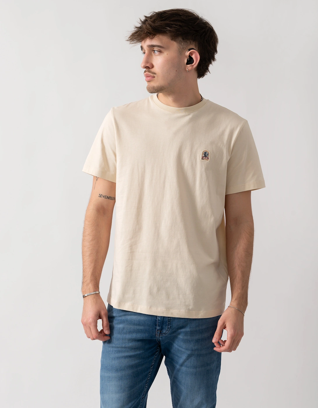 Parajumpers Men's Tan Patch T-Shirt - Bone 266  38 M