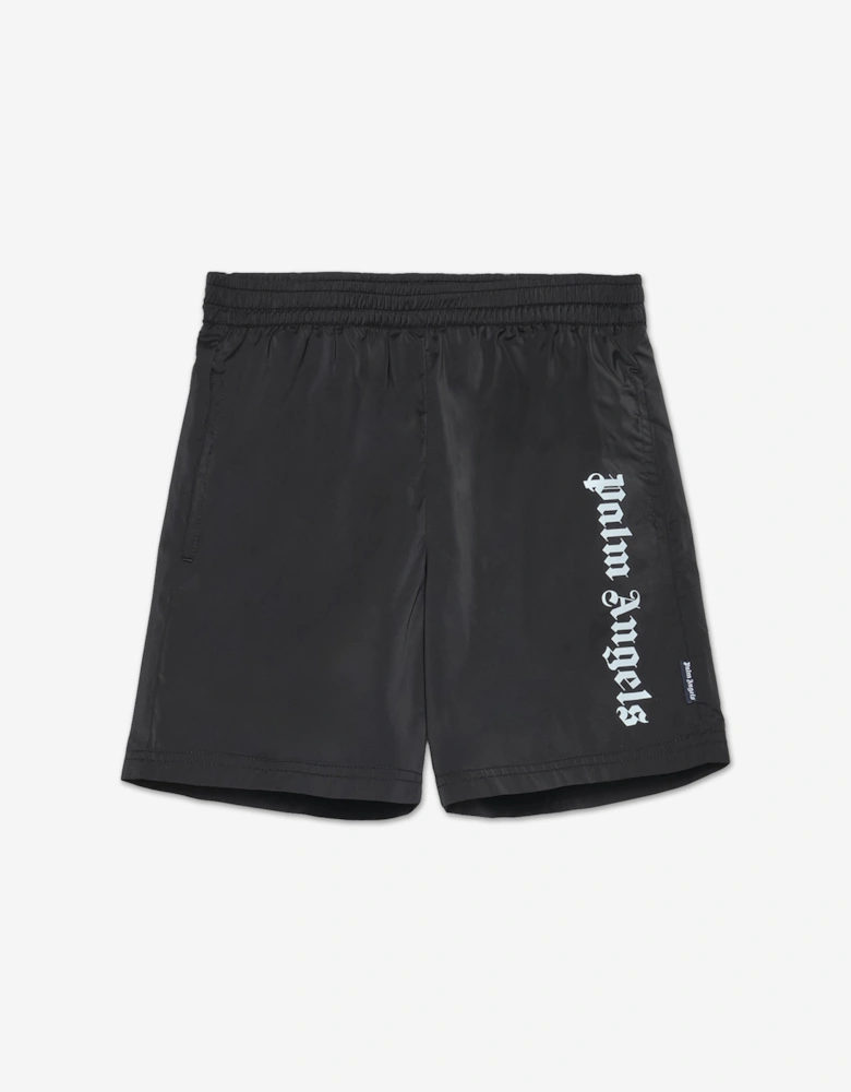 Palm Angels Boys Overlogo Swim Shorts in Black