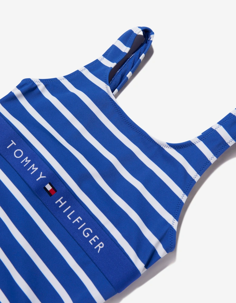 Tommy Hilfiger Girls Square Neck Striped Swimsuit in Blue