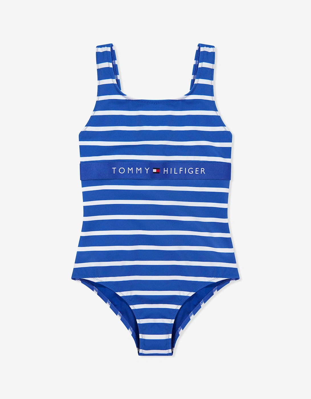 Tommy Hilfiger Girls Square Neck Striped Swimsuit in Blue