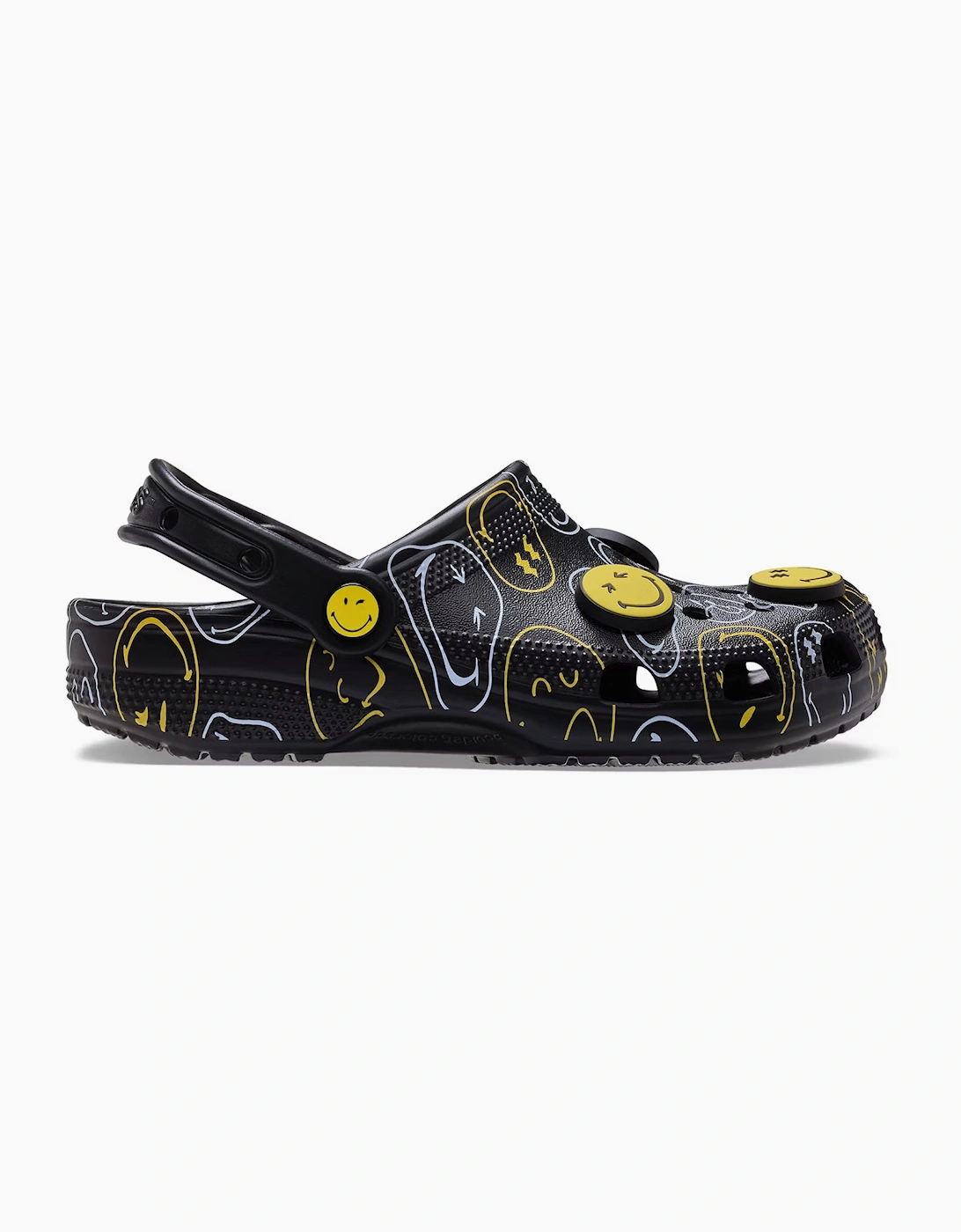 Crocs Women's Black Smiley Classic Unisex Adults Clogs Multi - Size: Uk M11