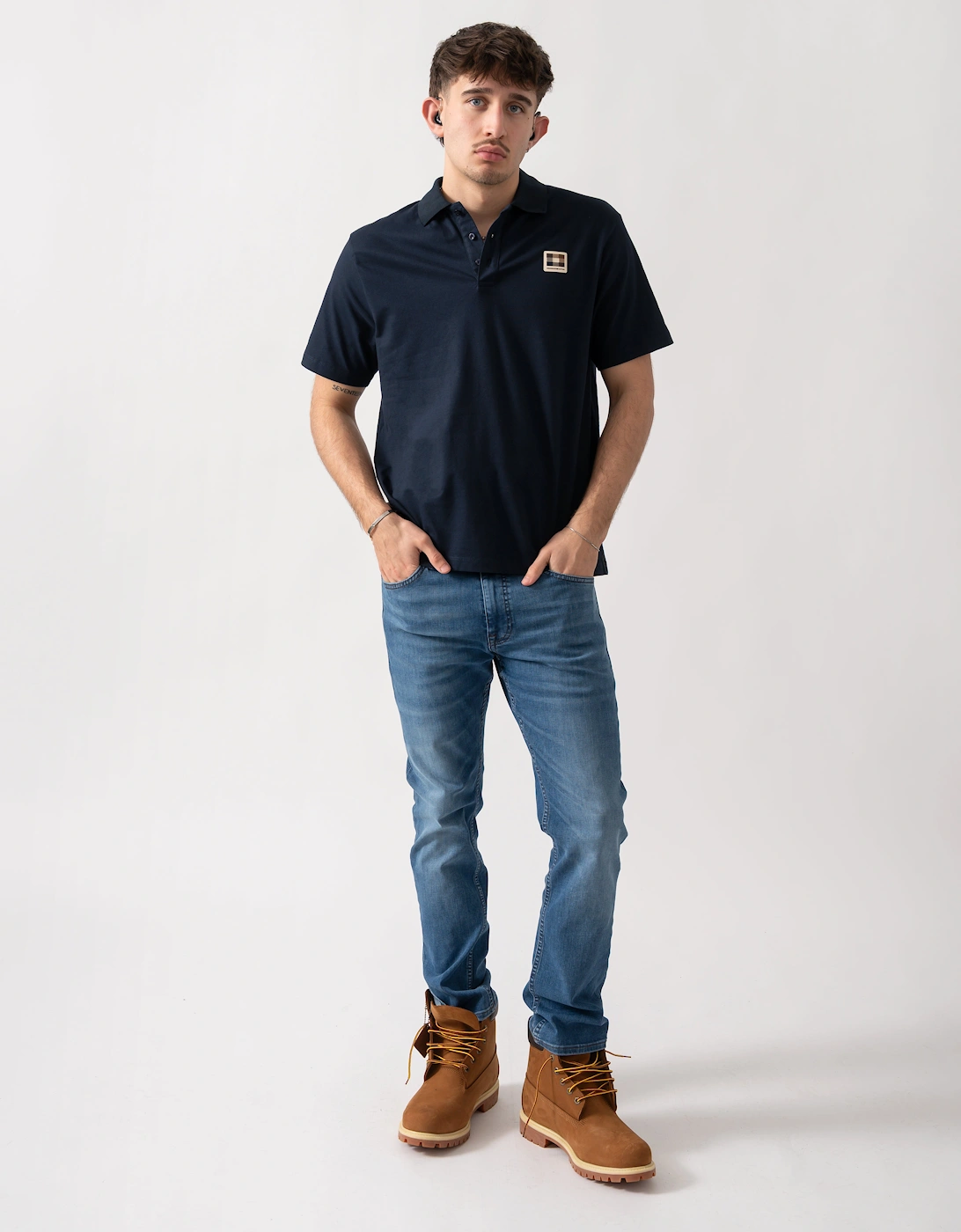 Aquascutum Mens Stretch Piquet Badge Polo Shirt - Navy 11