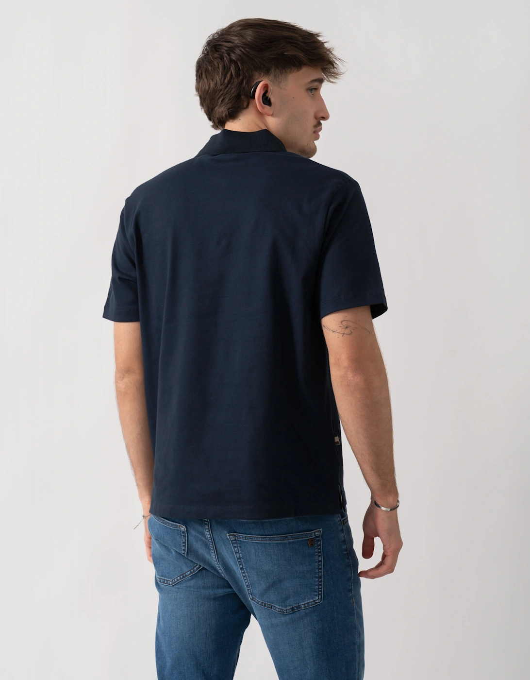 Aquascutum Mens Stretch Piquet Badge Polo Shirt - Navy 11