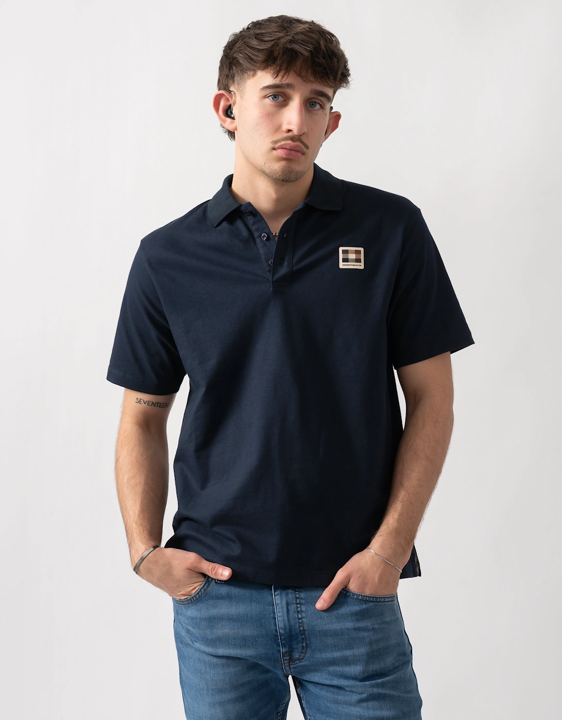 Aquascutum Mens Stretch Piquet Badge Polo Shirt - Navy 11, 5 of 4