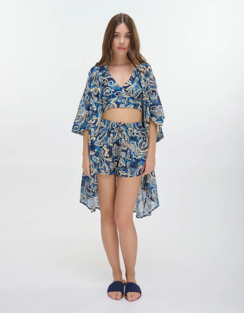 Three piece cotton short and kaftan set