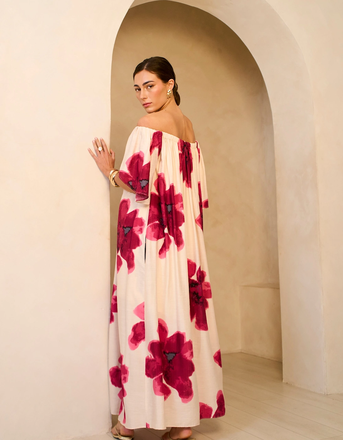 Pink Bardot Trapeze Maxi Dress