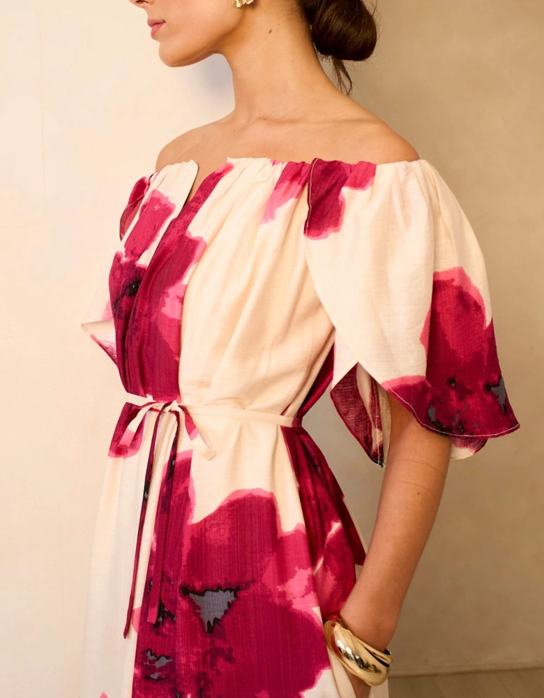 Pink Bardot Trapeze Maxi Dress