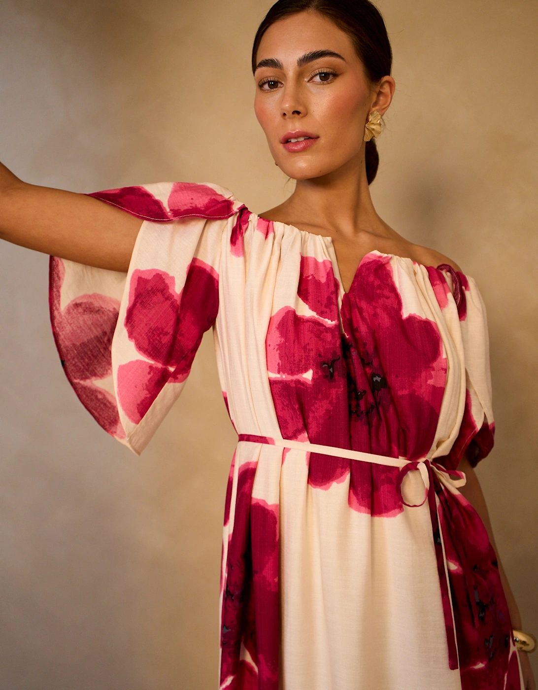 Pink Bardot Trapeze Maxi Dress