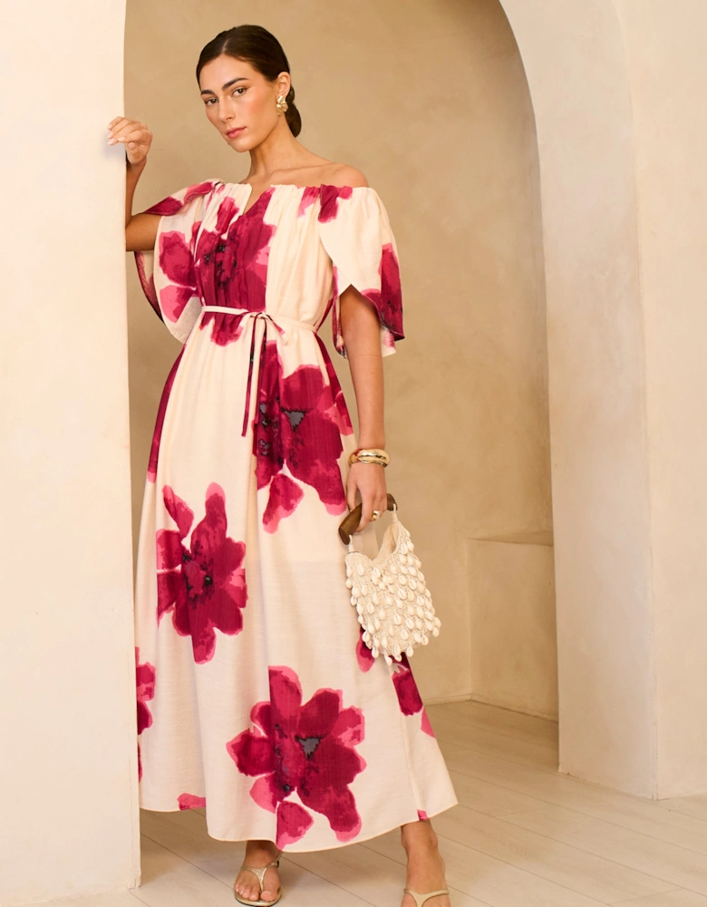 Pink Bardot Trapeze Maxi Dress