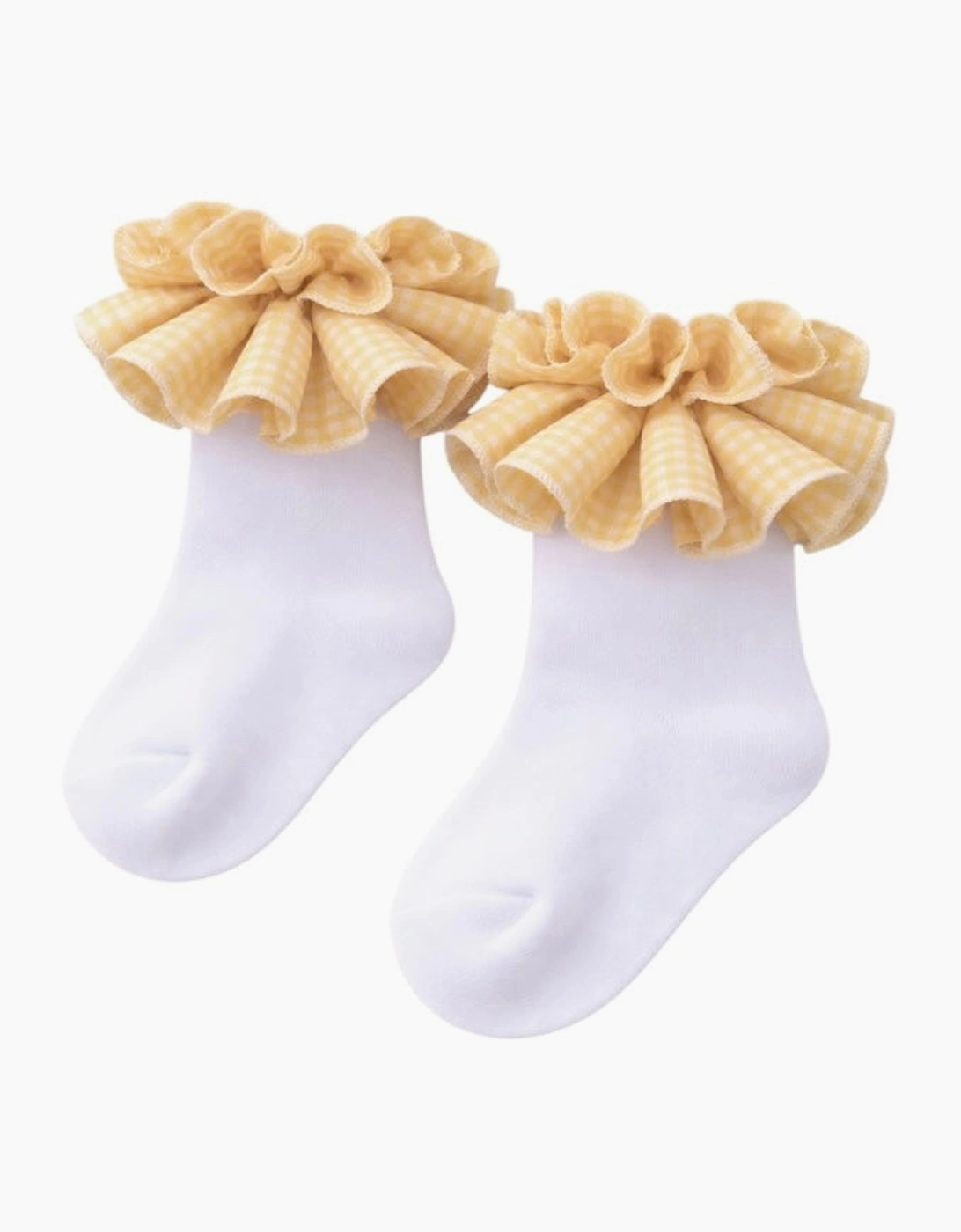 Girls Yellow Gingham Ruffle Socks