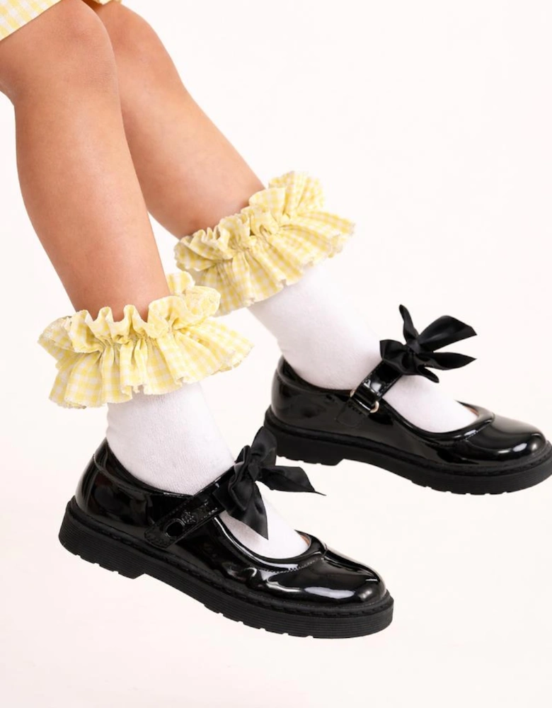 Girls Yellow Gingham Ruffle Socks
