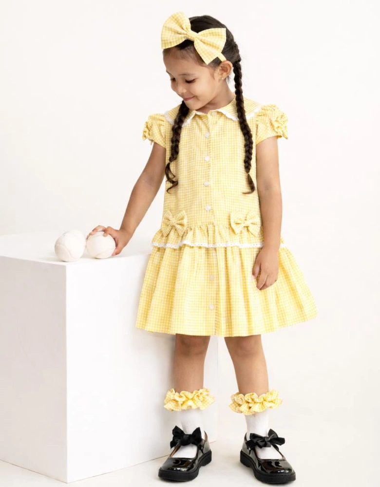 Girls Yellow Gingham Ruffle Socks