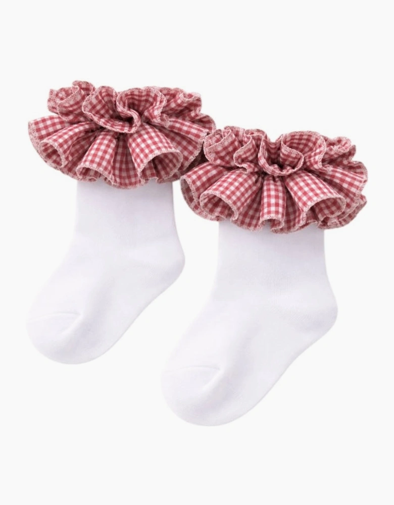 Girls Red Gingham Ruffle Socks