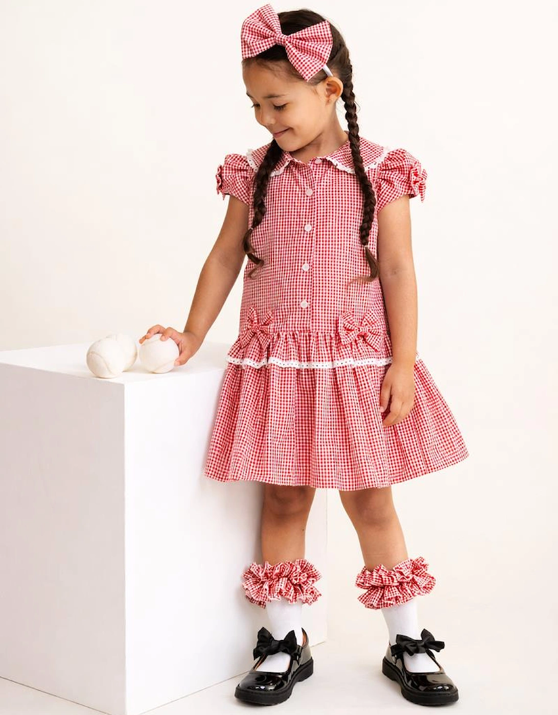 Girls Red Gingham Ruffle Socks