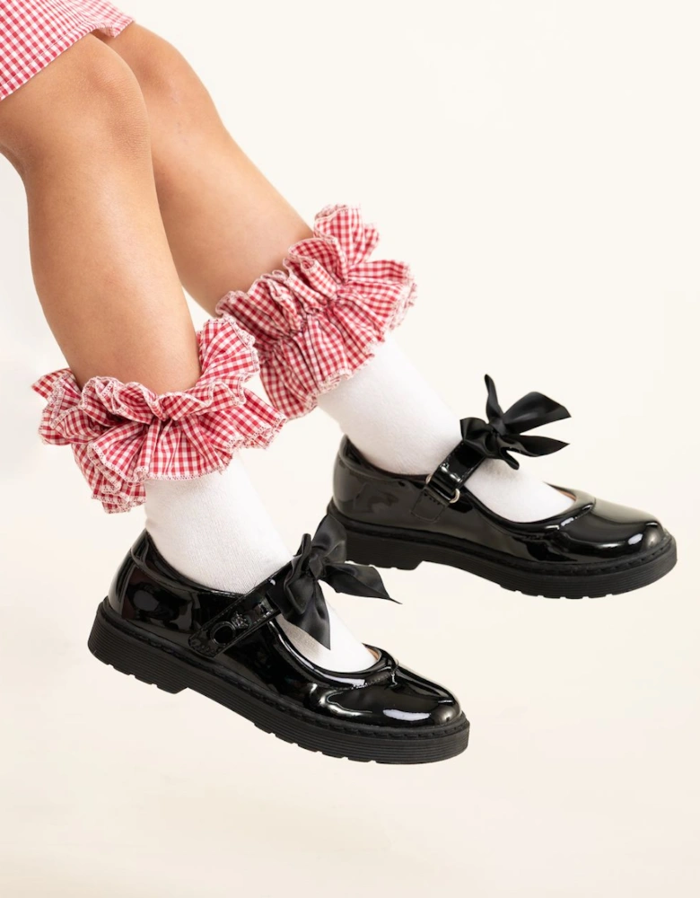Girls Red Gingham Ruffle Socks