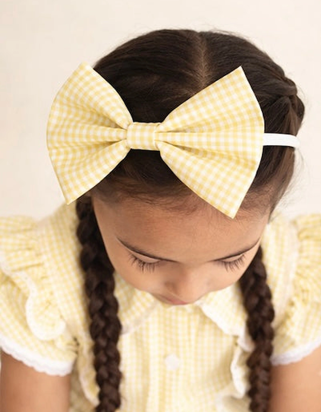 Girls Yellow Gingham Hairband and Scrunchie Set, 3 of 2