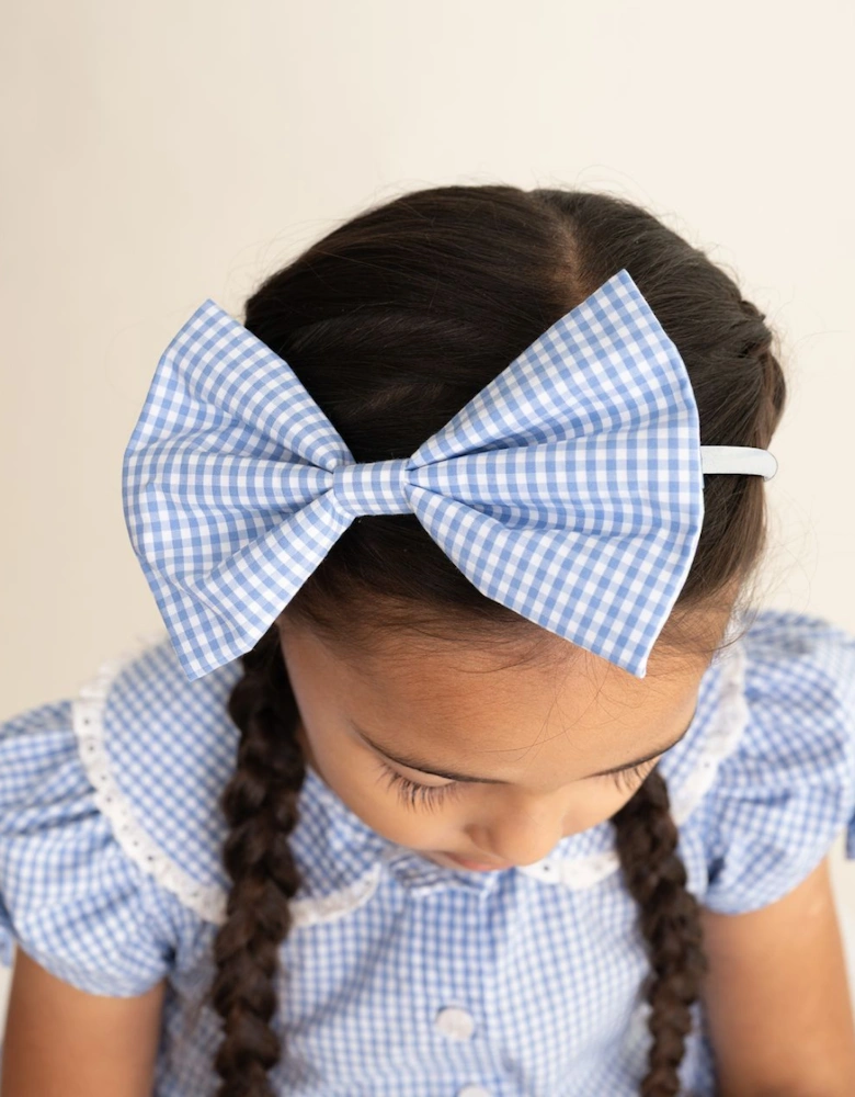 Girls Pale Blue Gingham Hairband and Scrunchie Set