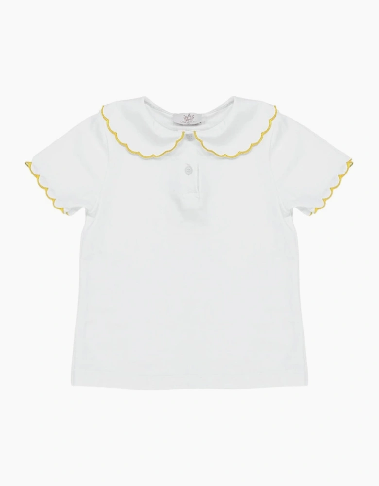 Girls White Jersey Yellow Trimmed Top