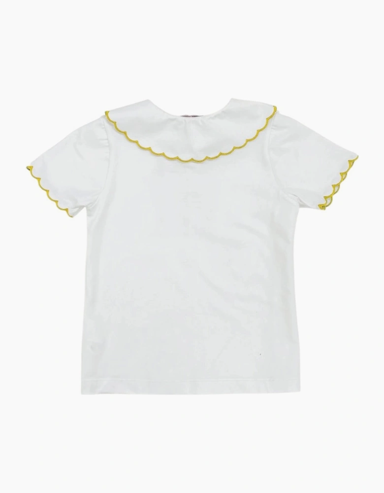 Girls White Jersey Yellow Trimmed Top