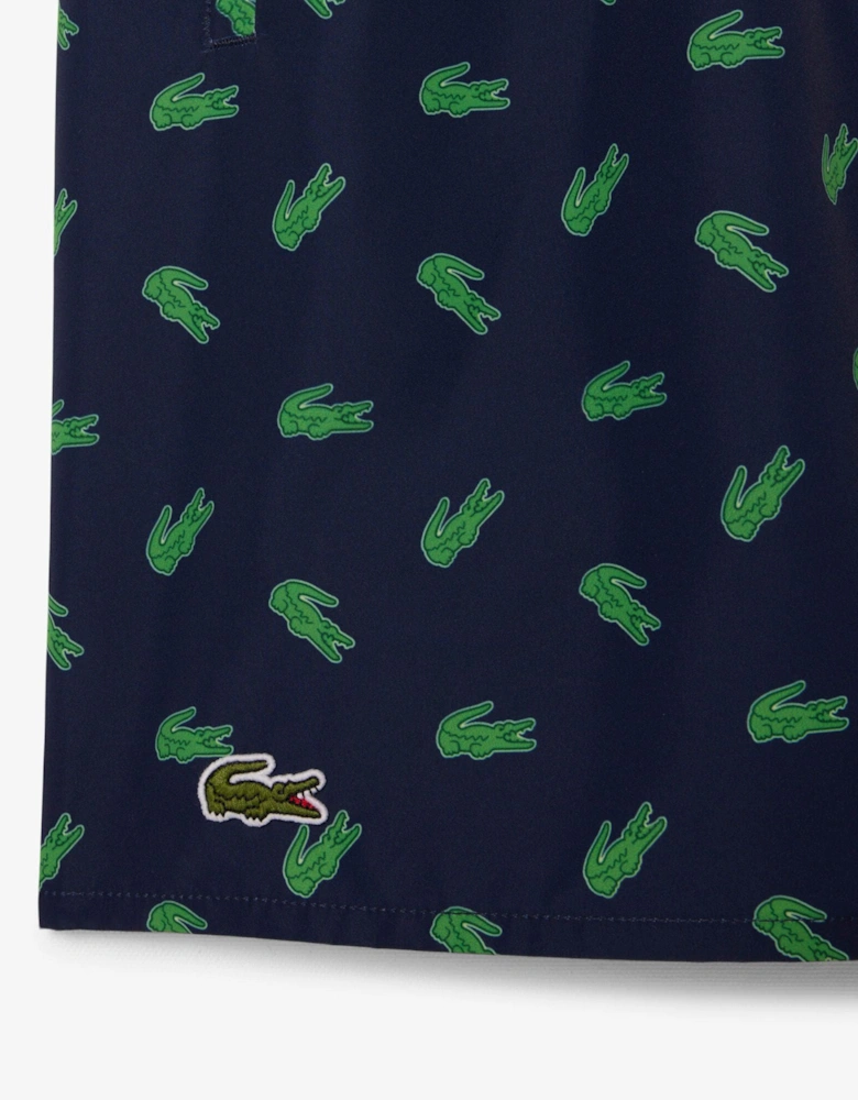 Lacoste Mid Length Crocodile Print Mens Swim Trunks - Navy Blue 166