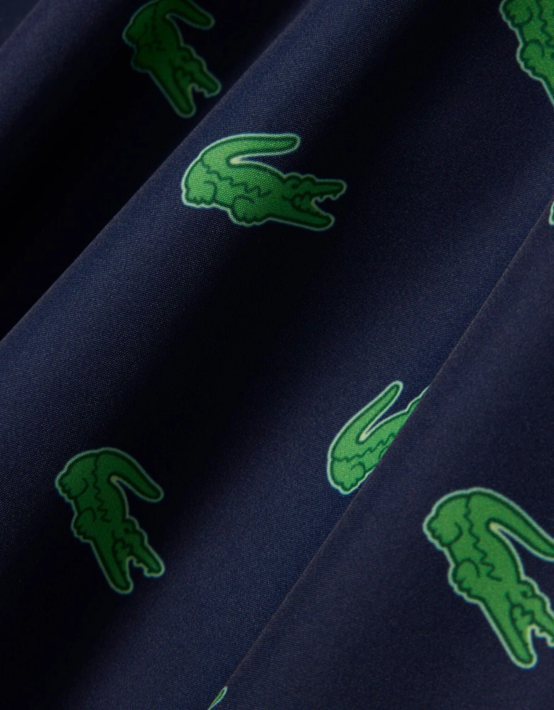 Lacoste Mid Length Crocodile Print Mens Swim Trunks - Navy Blue 166