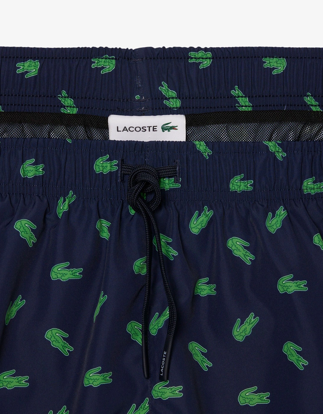 Lacoste Mid Length Crocodile Print Mens Swim Trunks - Navy Blue 166