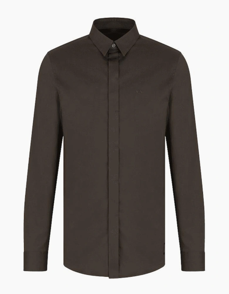 Rubber Logo Button Up Khaki Shirt