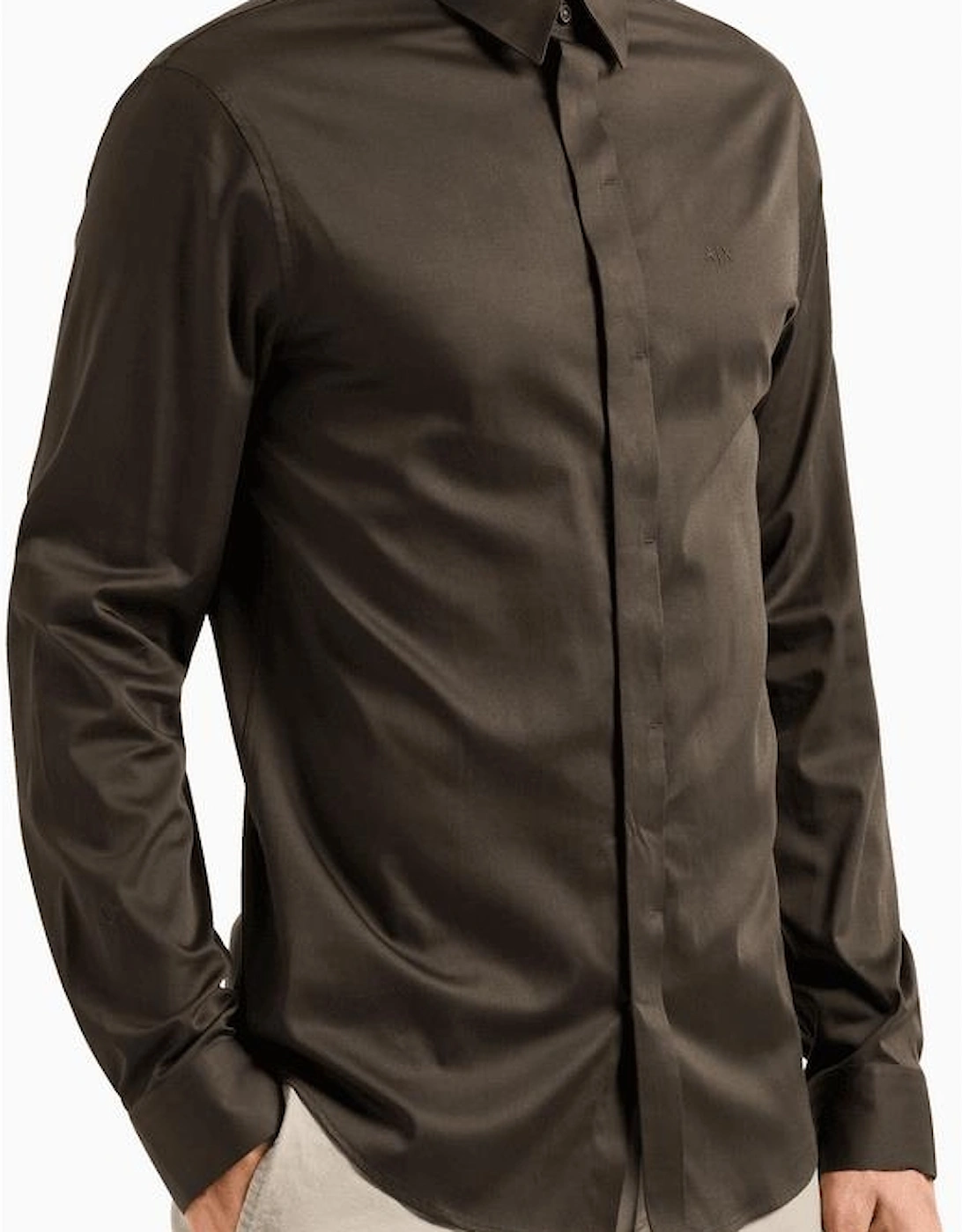 Rubber Logo Button Up Khaki Shirt