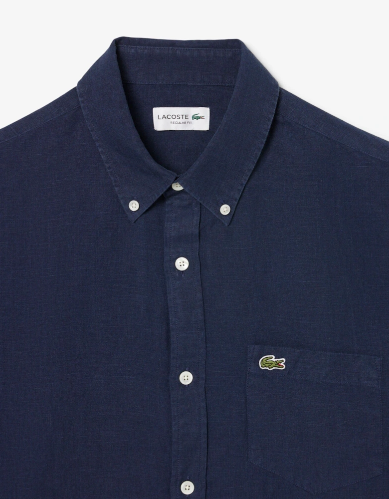 Lacoste Regular Fit Long Sleeve Mens Linen Shirt - Navy Blue 166