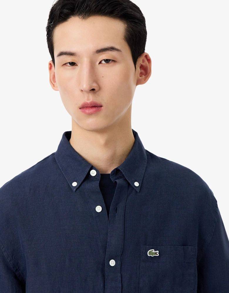 Lacoste Regular Fit Long Sleeve Mens Linen Shirt - Navy Blue 166